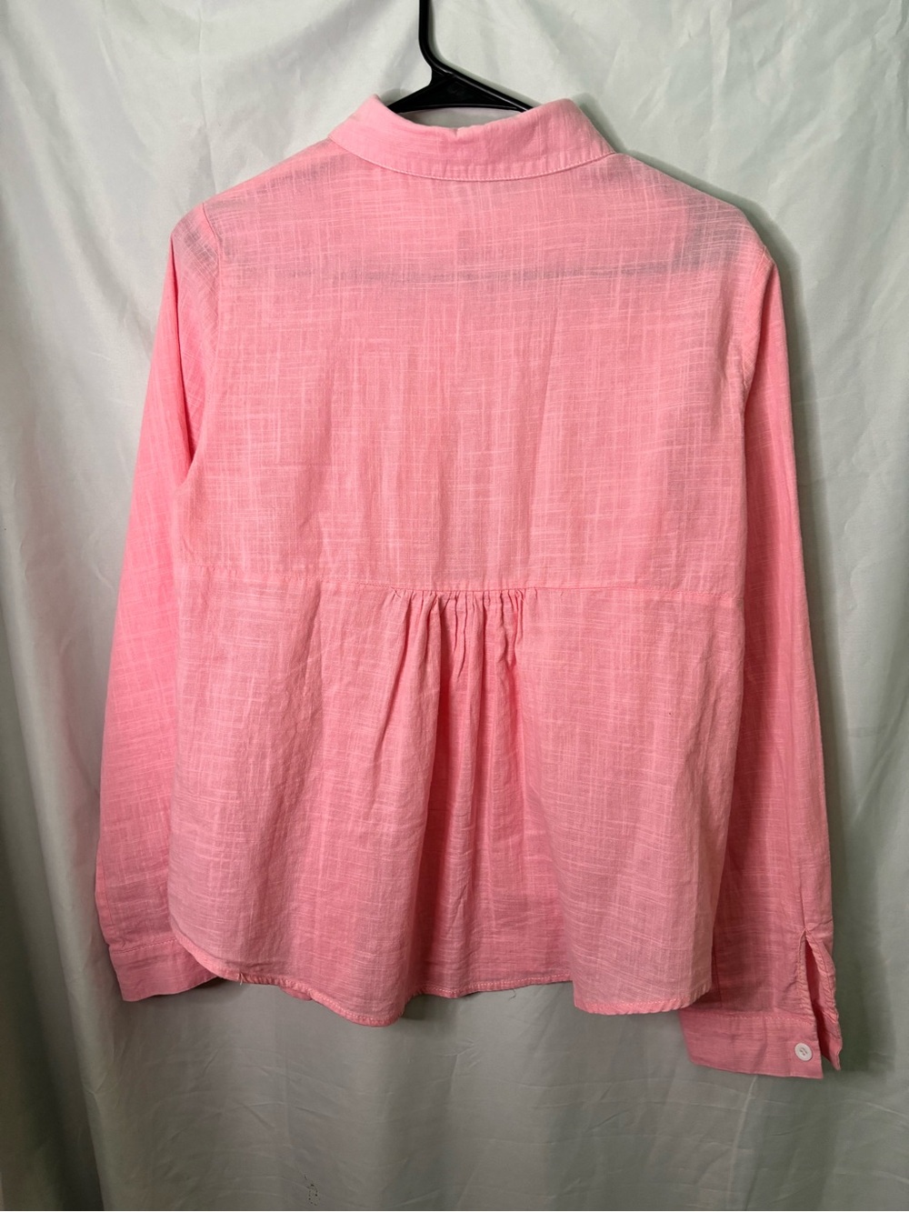 Pink Women's Lightweight Button-Up babydoll Peplum Shirt linen blend